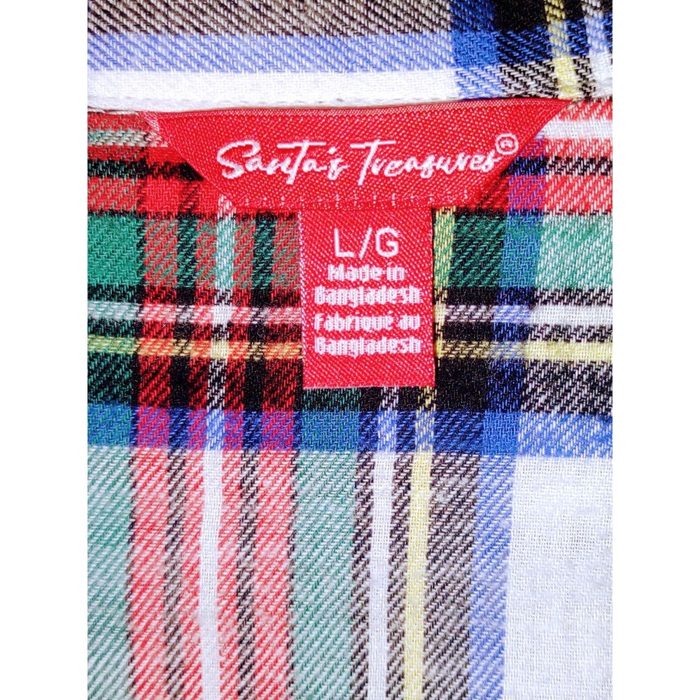 100% Cotton Womens Tratan Plaid Pajama Top Red Green Blue White Holiday - Size L - Picture 5 of 7